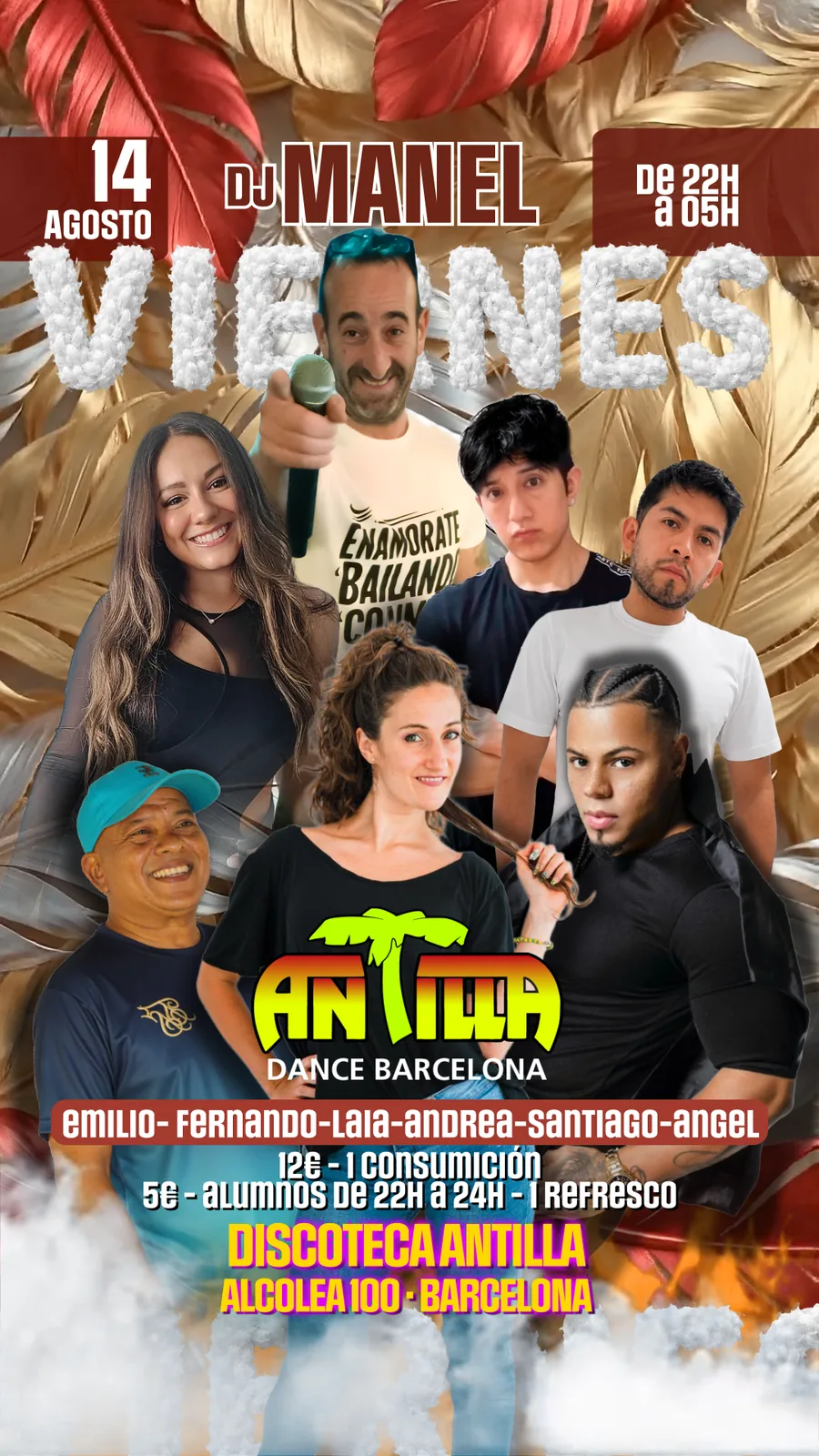 Cartel del evento del viernes 14 de agosto en Antilla Discoteca